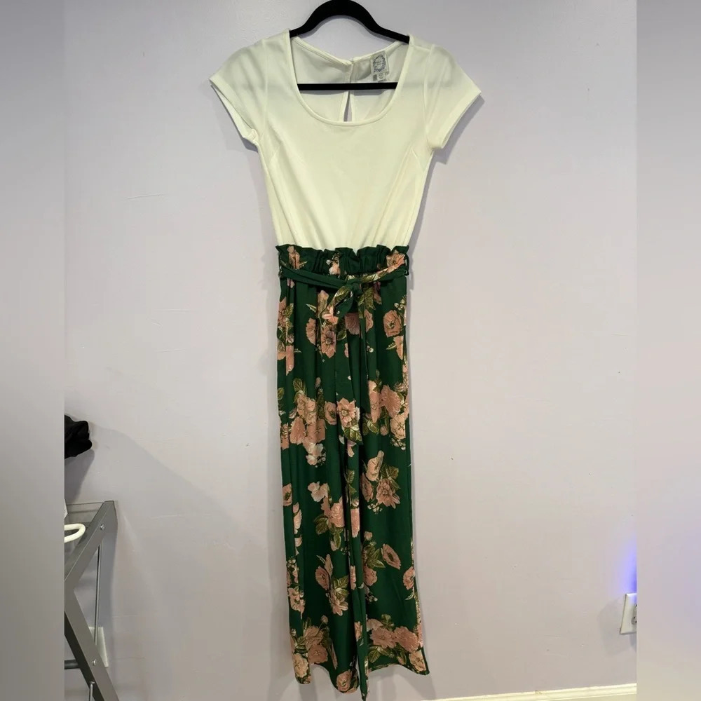 Blue Rain green floral‎ jumpsuit